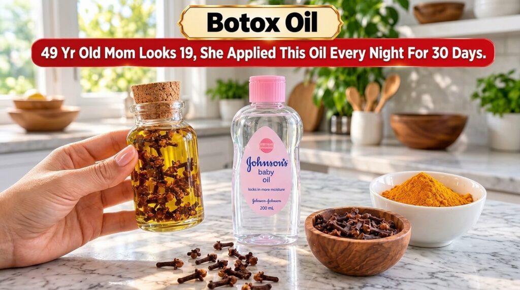 A close-up of natural ingredients for DIY skincare on a marbled surface in a kitchen A hand holds a corked bottle with o