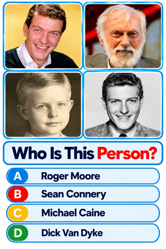 A quiz graphic showing four portraits of Paul Newman at different ages styles with the question Who Is This Person and f