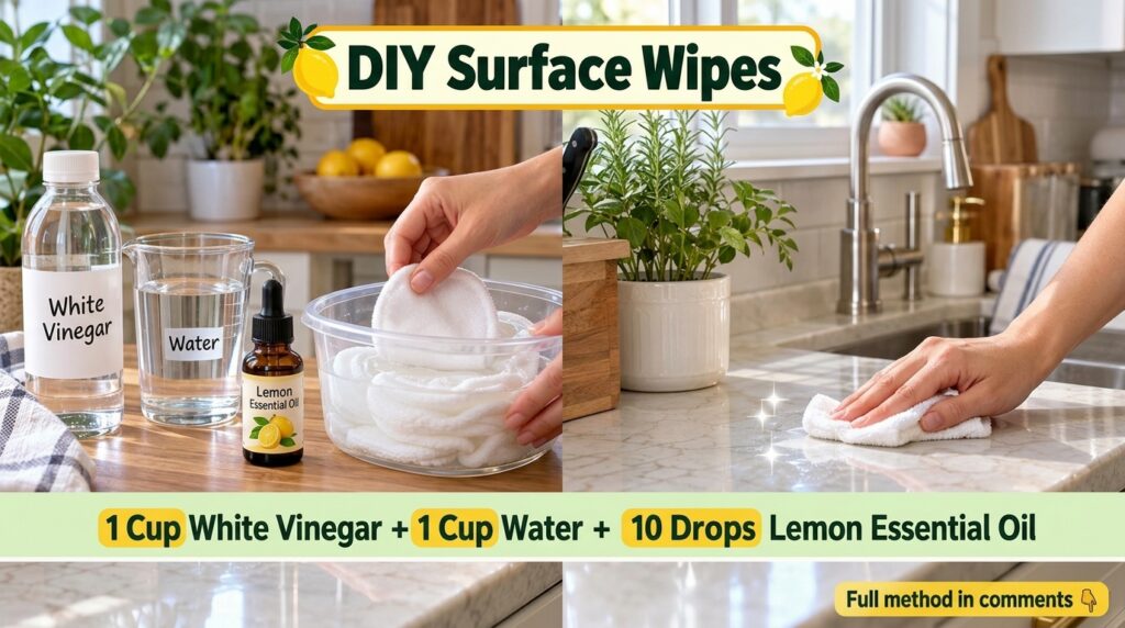 A hand preparing soft white cotton rounds in a clear bowl with a gentle liquid solution in a clean bright home environme