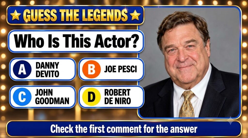 A social media quiz card featuring a portrait of actor John Goodman with the question Who Is This Actor and four multipl