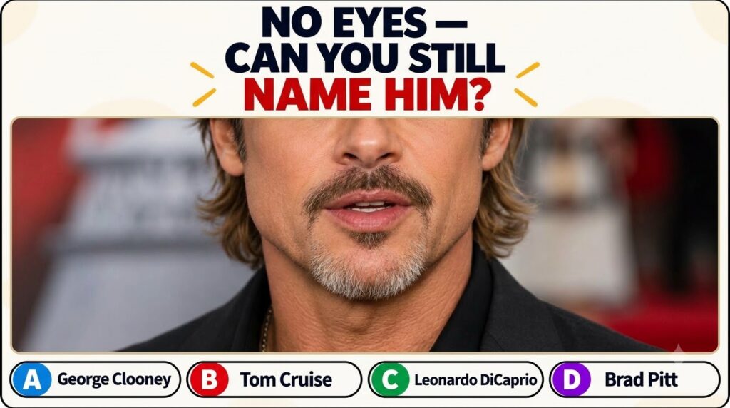 A celebrity quiz image showing a close-up of Johnny Depp s lower face mouth mustache goatee long hair with his eyes crop