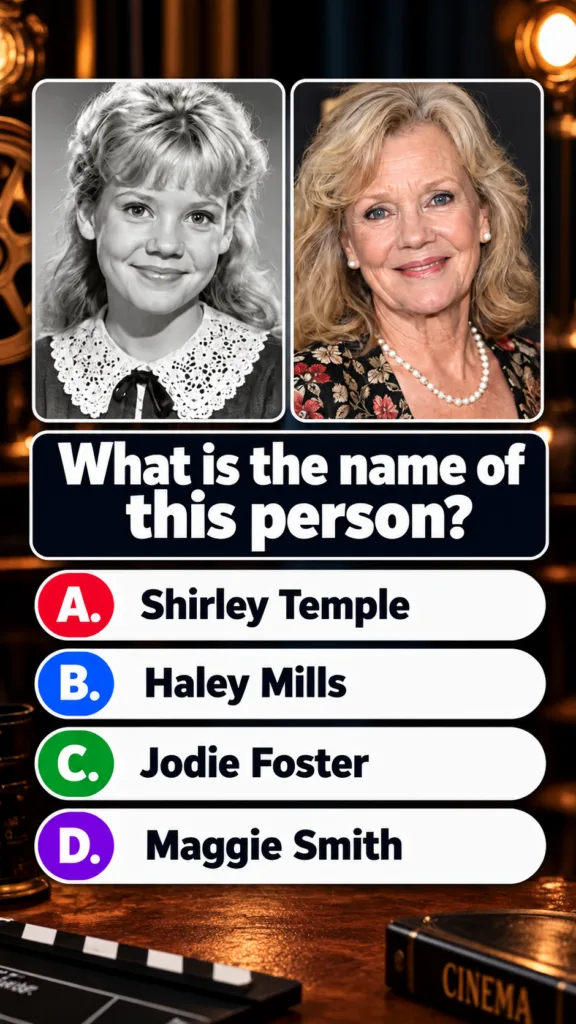 A quiz image showing two portraits of Elizabeth Taylor young and old with the question What is the name of this person a