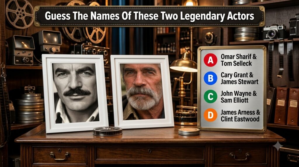 A vintage-style multiple-choice quiz showing a close-up of Clark Gable s face with his iconic mustache asking Who Is Thi