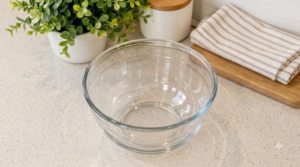 Ingredients and tools for a DIY deep cleaning solution including baking soda hydrogen peroxide dish soap water and mixin