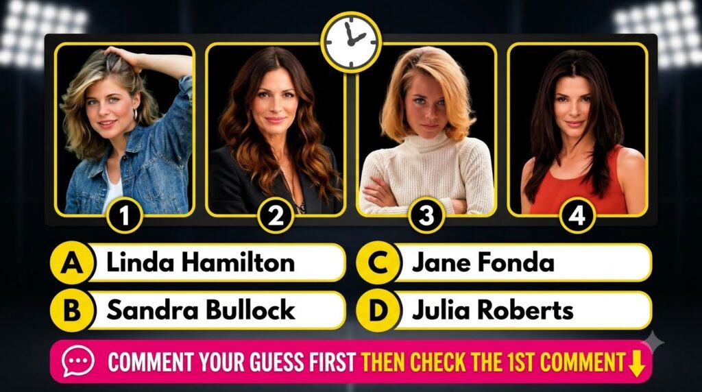 A quiz image showing four portrait photos of Julia Roberts at different stages of her career arranged in a 2x2 grid Belo