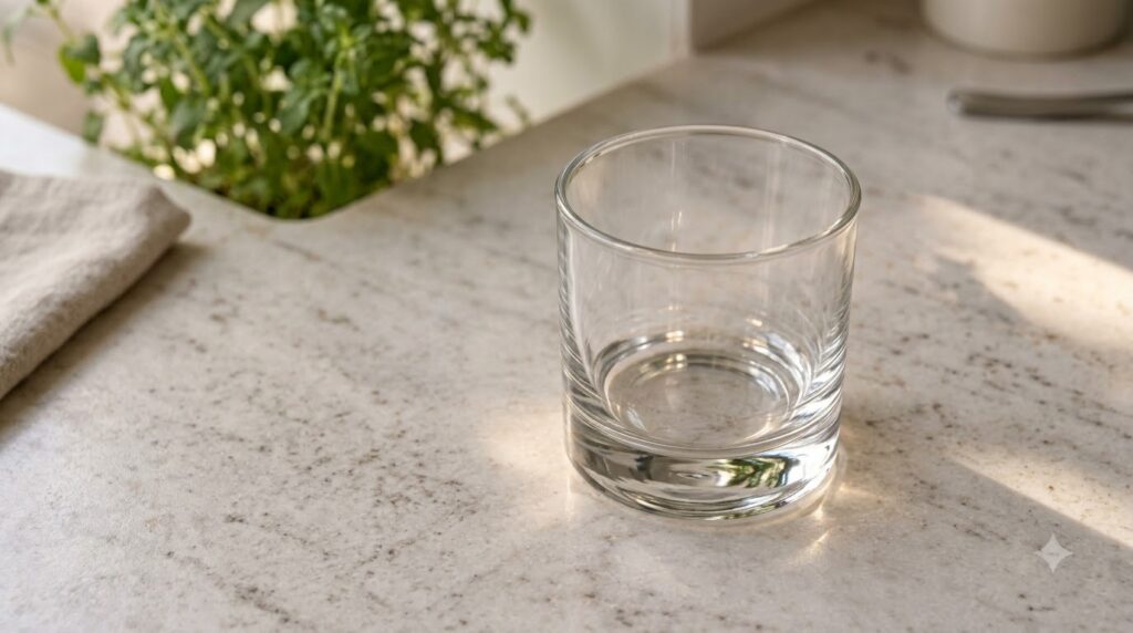 A finished DIY air freshener in a glass mason jar next to ingredients like baking soda fabric softener and essential oil
