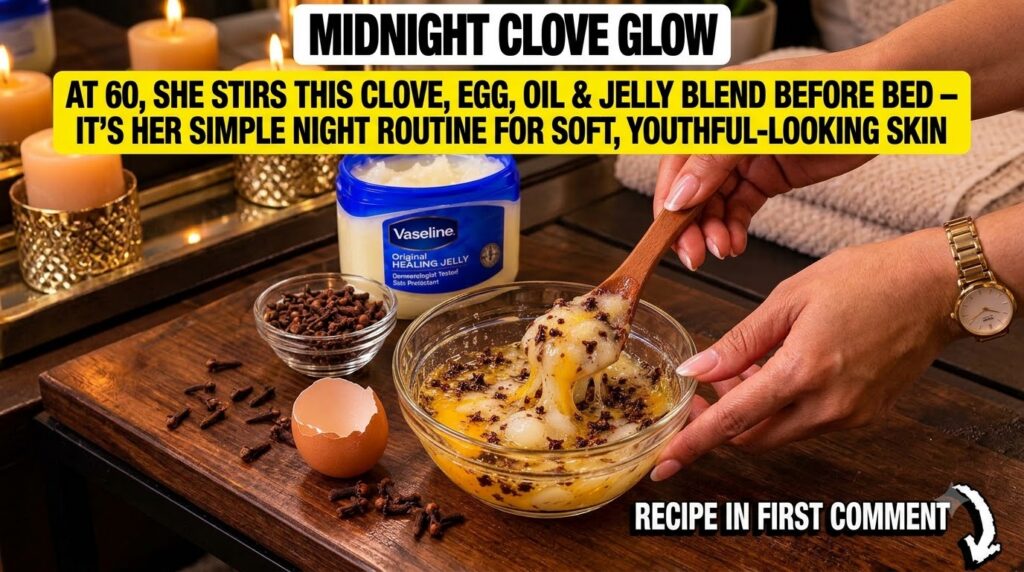 A hand stirring a gooey viscous mixture in a clear glass bowl with a wooden spoon surrounded by Vaseline castor oil whol