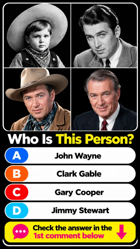 Four portraits of Gary Cooper at different ages in a 2x2 grid against a black background Top left child cowboy in black 