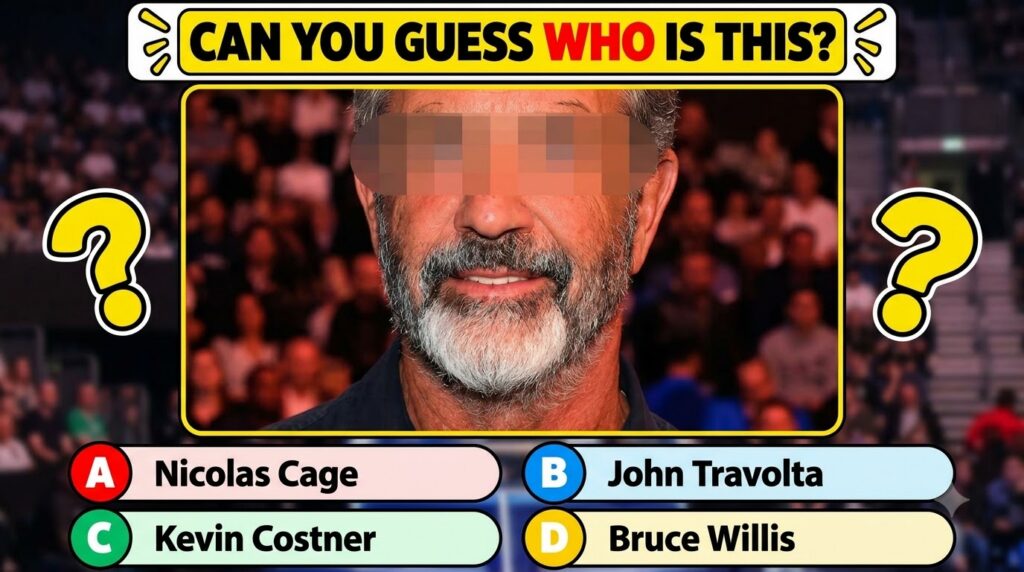 A quiz card featuring a close-up portrait of a man with graying hair and a salt-and-pepper beard smiling slightly His ey