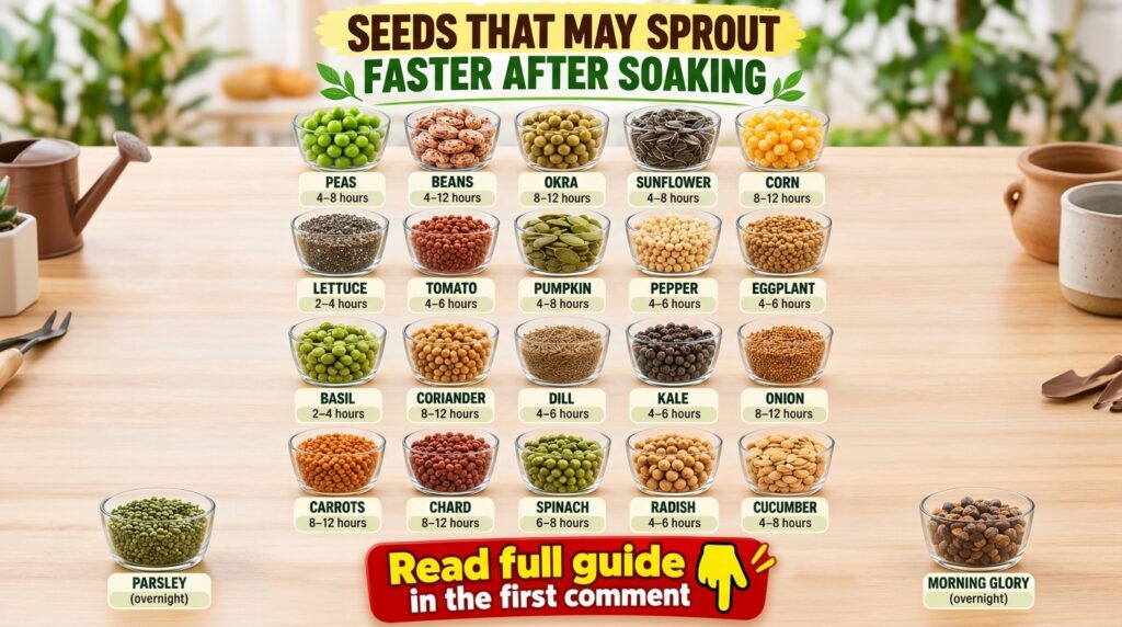 An infographic showing 25 different types of seeds in clear glass bowls each labeled with the seed type and its recommen