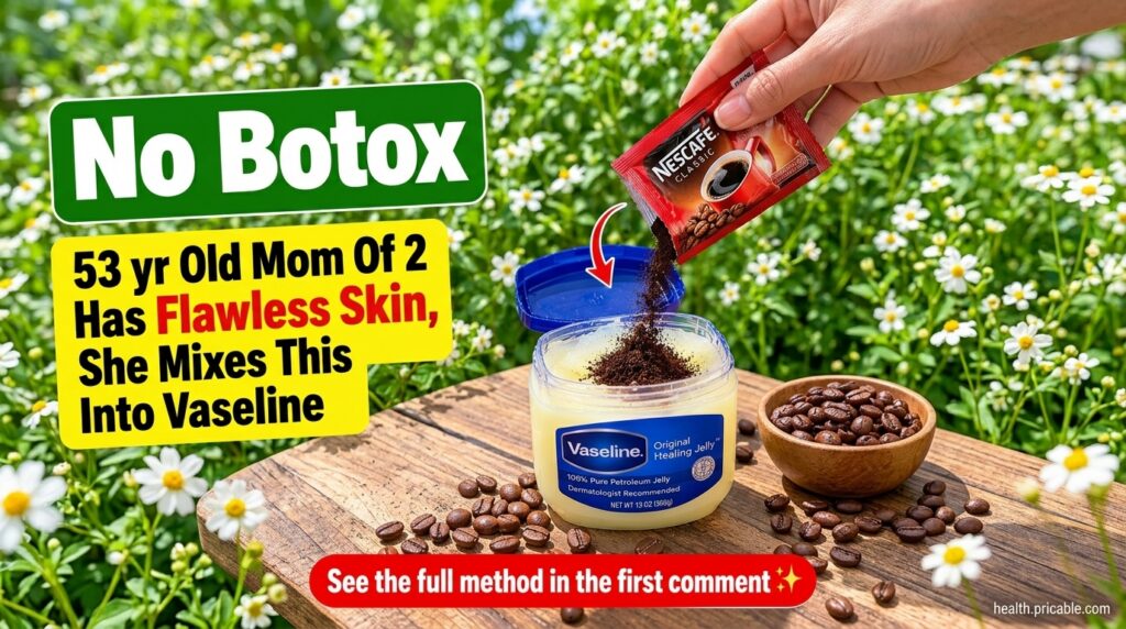 Mixing coffee grounds into softened Vaseline in a small jar with a spoon