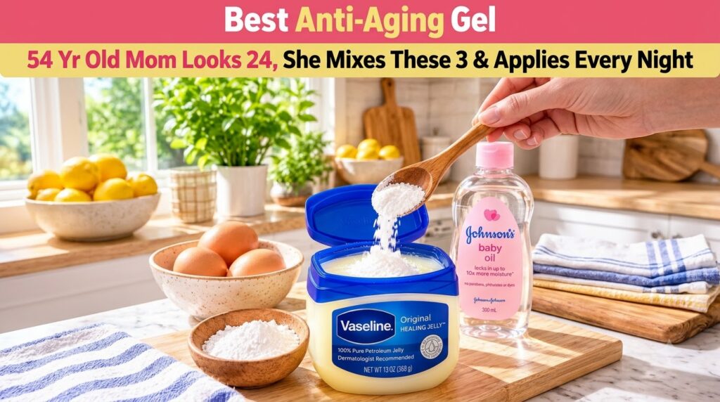 A hand mixing finely ground coffee powder with Vaseline in a small jar on a rustic kitchen counter with soft natural lig