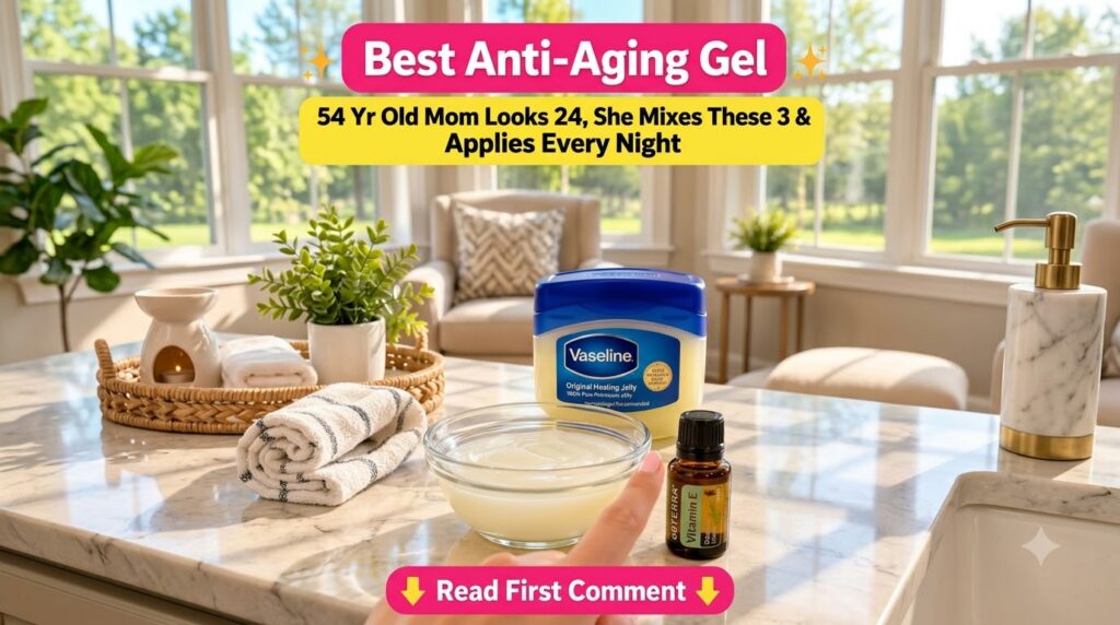 A person s hand pointing towards a clear bowl with a light-colored gel next to a tub of Vaseline Original Healing Jelly 