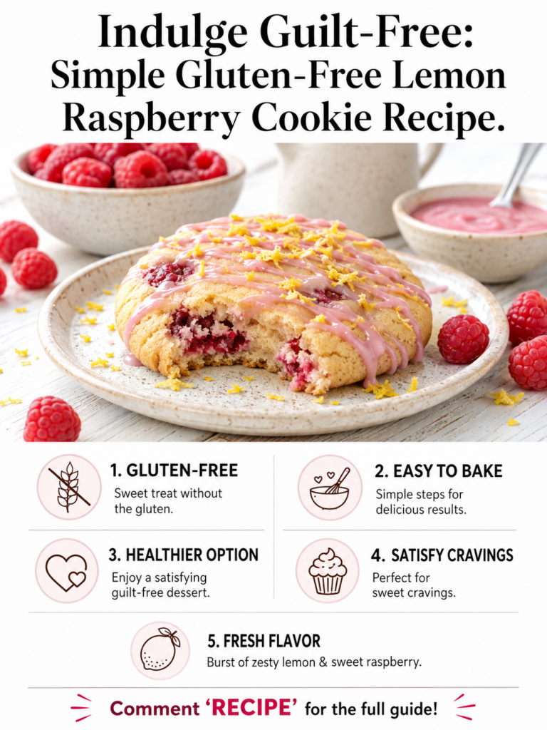 A plate of freshly baked gluten-free lemon raspberry cookies some with a light lemon glaze arranged beautifully on a rus