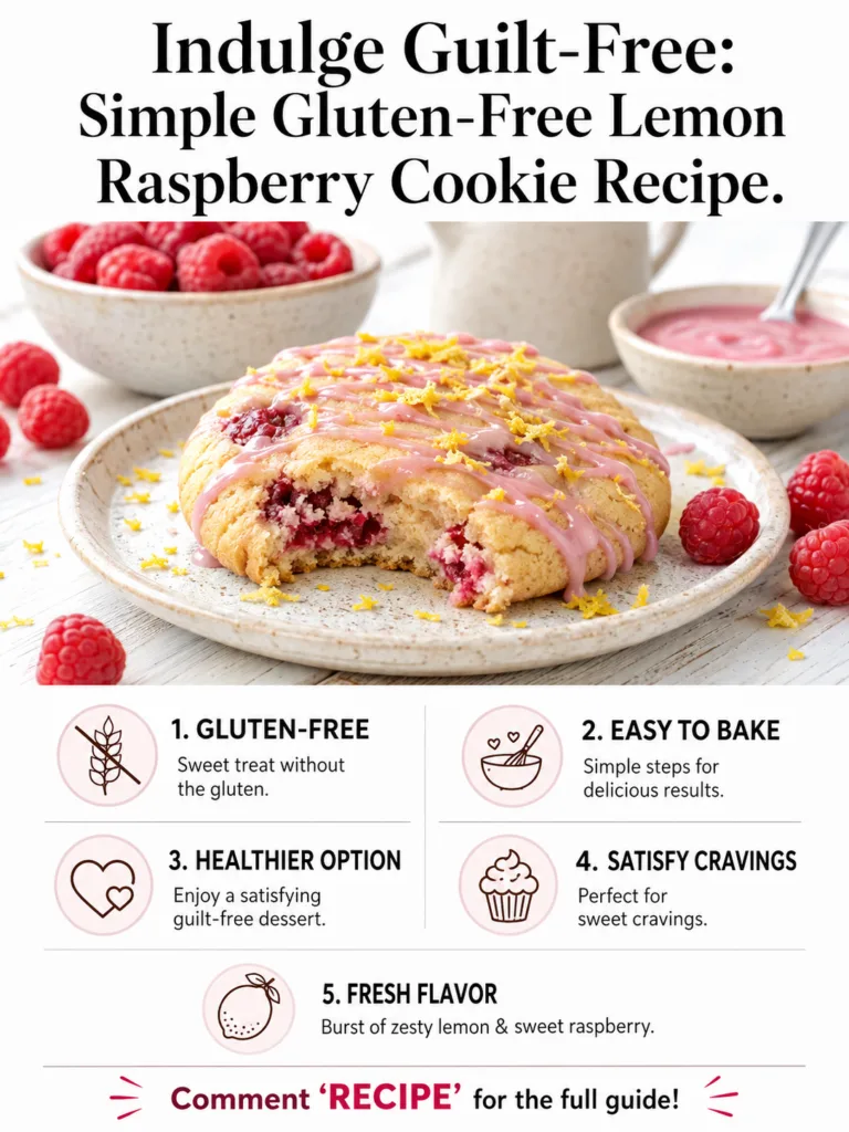 A plate of freshly baked gluten-free lemon raspberry cookies some with a light lemon glaze arranged beautifully on a rus