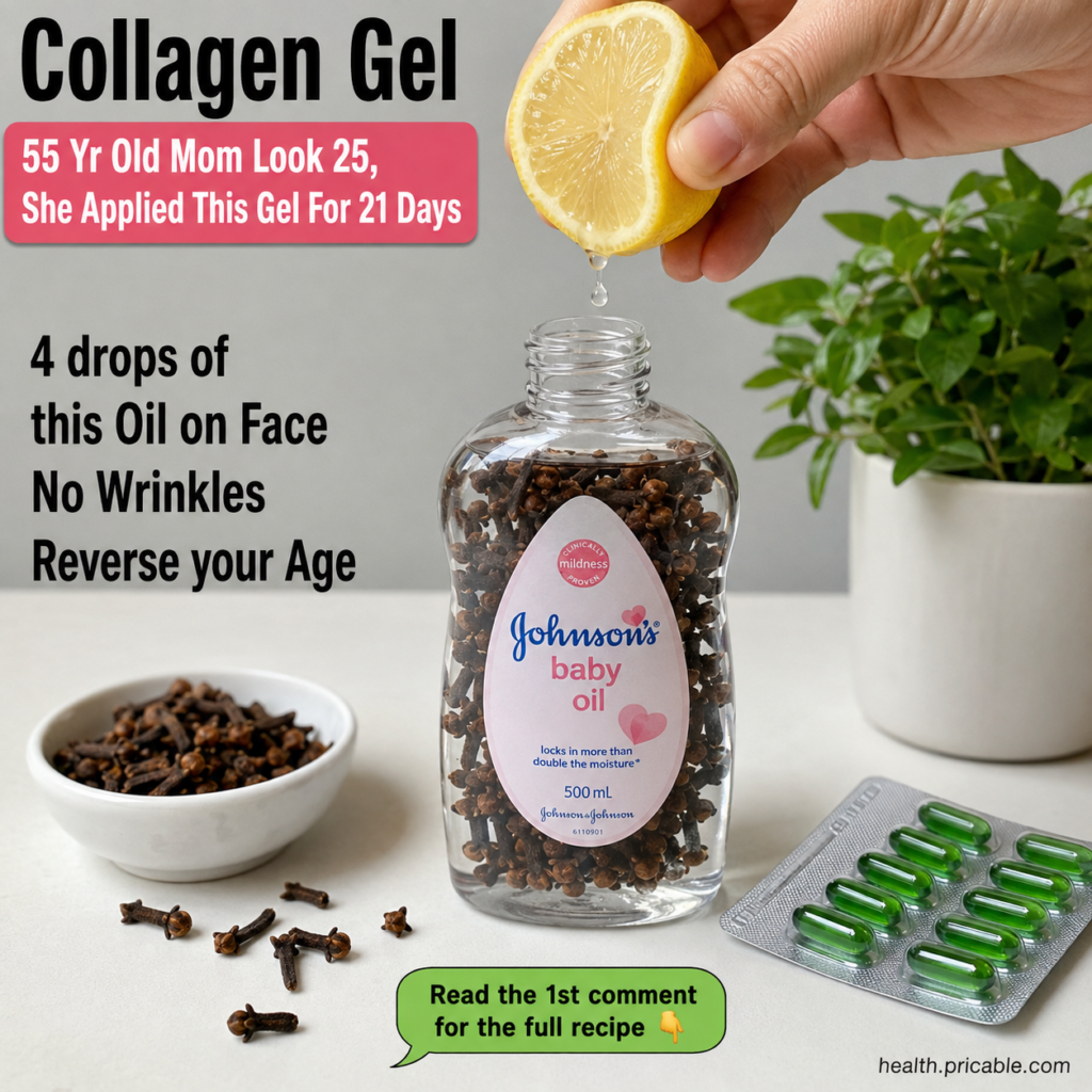 A small glass jar of homemade light yellow Collagen Gel with a few fresh cloves and lemon slices around it on a wooden s