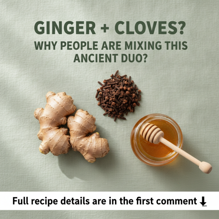A close-up of fresh ginger root and whole dried cloves artfully arranged on a rustic wooden surface with a soft warm lig
