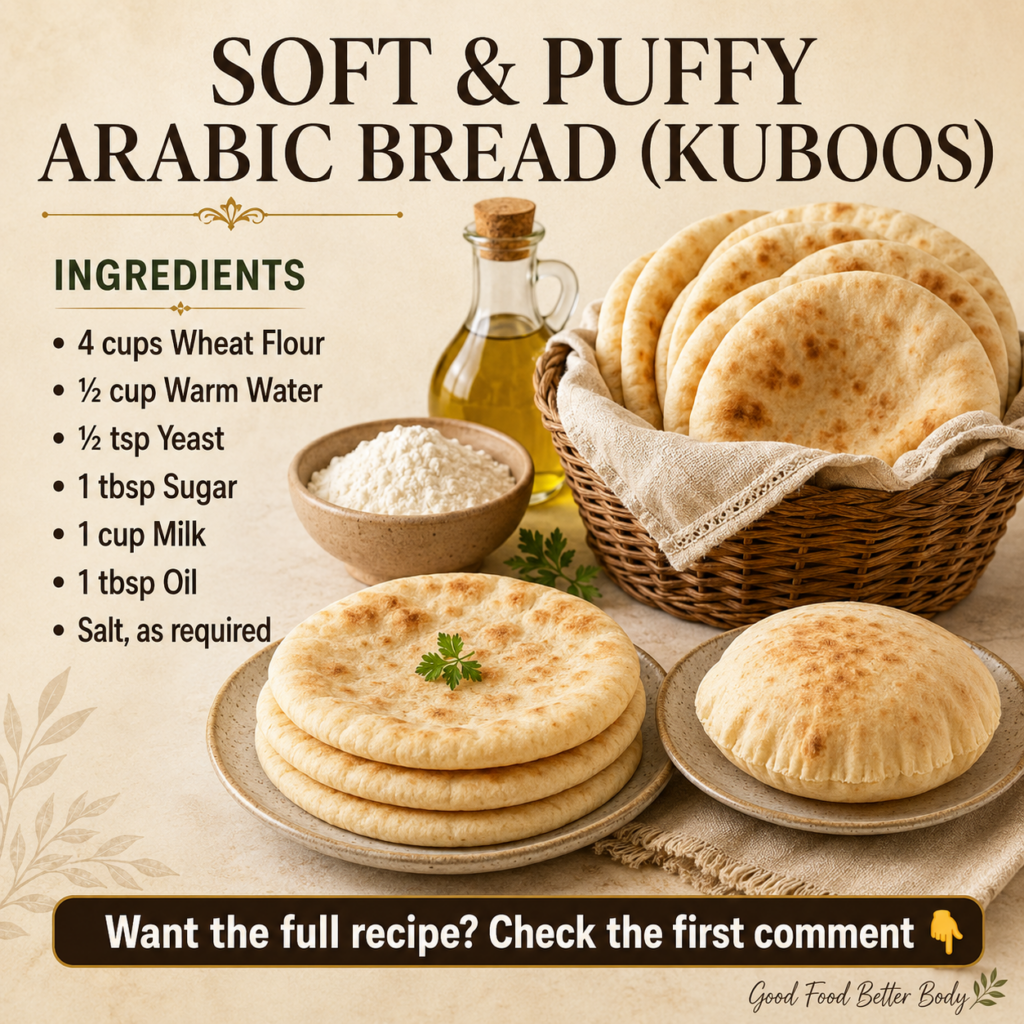 Soft and puffy Arabic bread Kuboos stacked on a wooden board with a few pieces torn open revealing the fluffy interior W