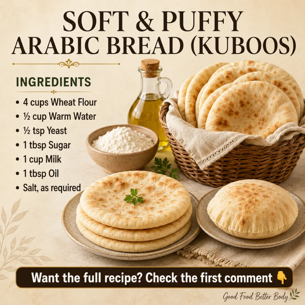 Soft and puffy Arabic bread Kuboos stacked on a wooden board with a few pieces torn open revealing the fluffy interior W