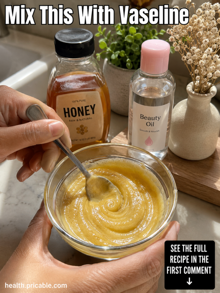 A small clean bowl containing a creamy light yellow mixture of Vaseline and honey with a small spatula or spoon resting