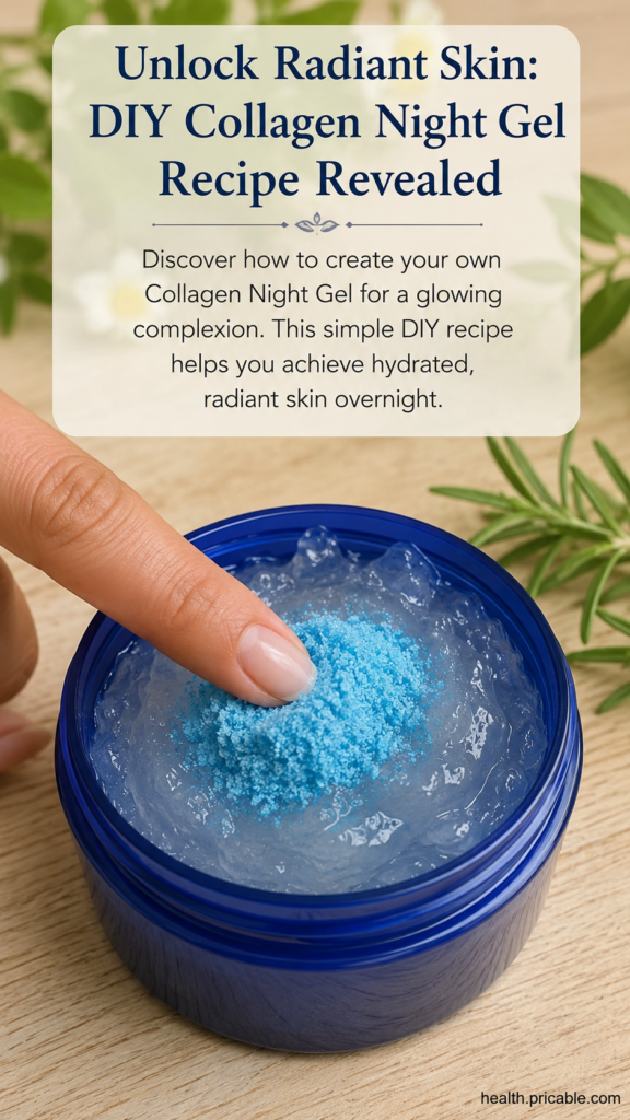 A small glass jar of a light blue or clear gel on a bedside table with soft warm light suggesting nighttime The gel has