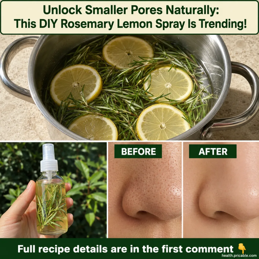 A close-up of a clear glass spray bottle filled with a light yellow liquid with a few fresh rosemary sprigs and lemon sl