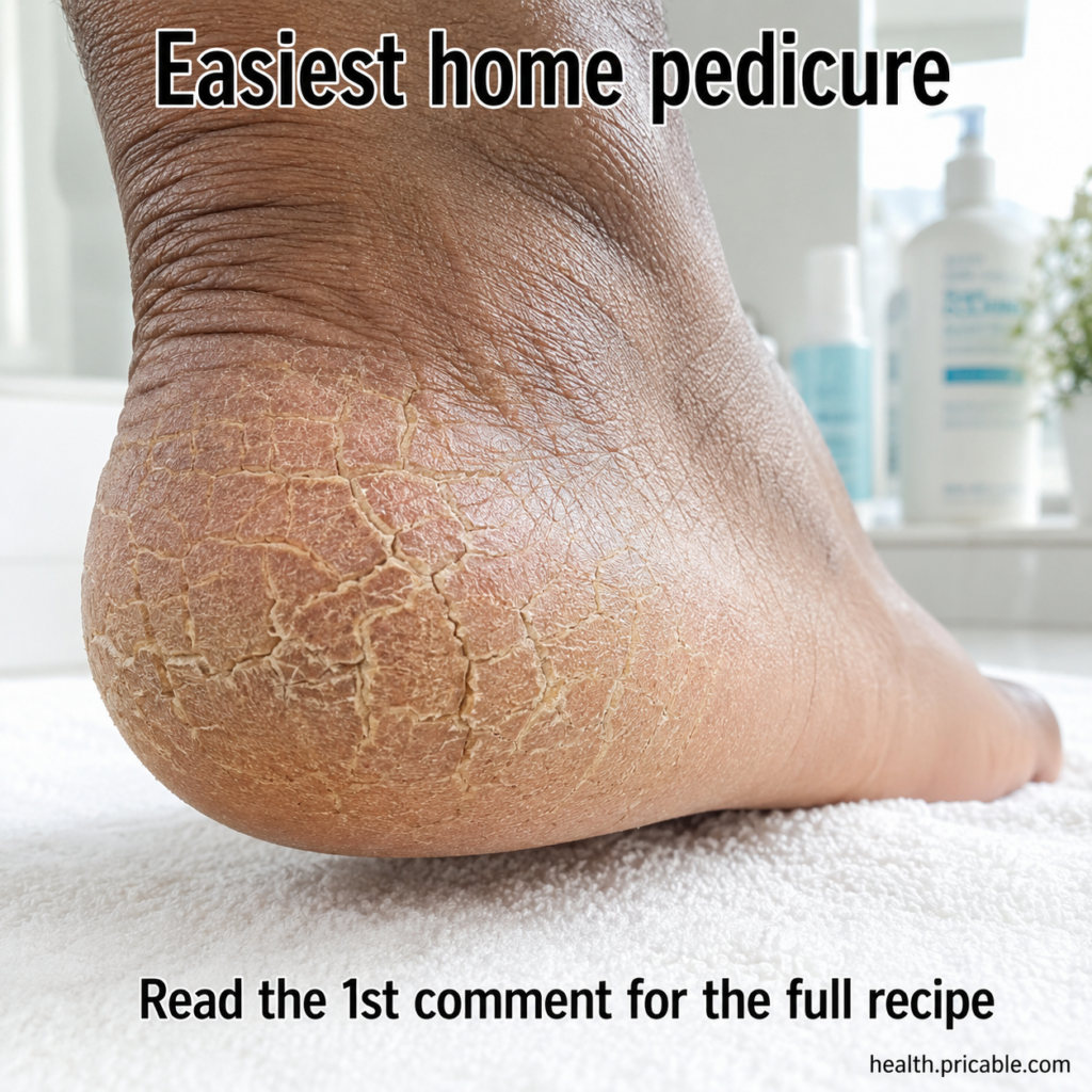A close-up shot of bare feet with visibly smooth soft heels after a home pedicure treatment perhaps showing them soaking