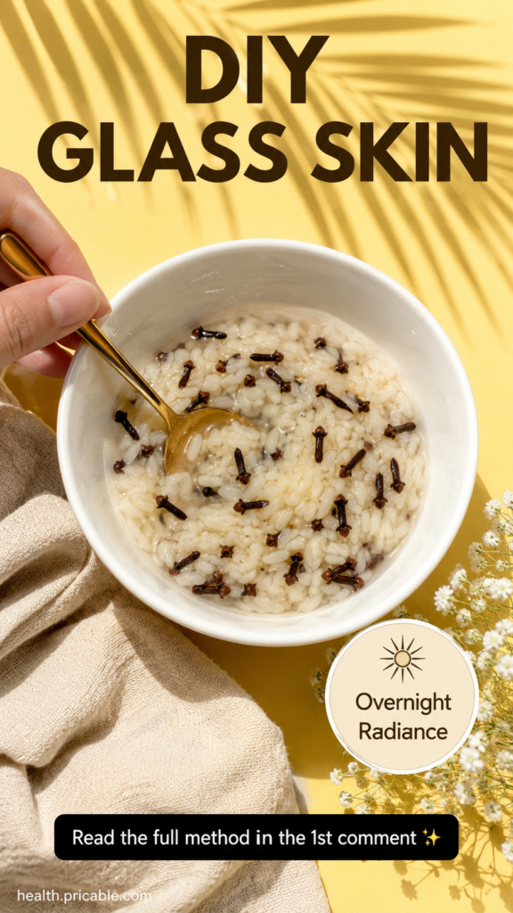 Ingredients for rice and clove gel raw rice grains whole cloves and a small bowl of water