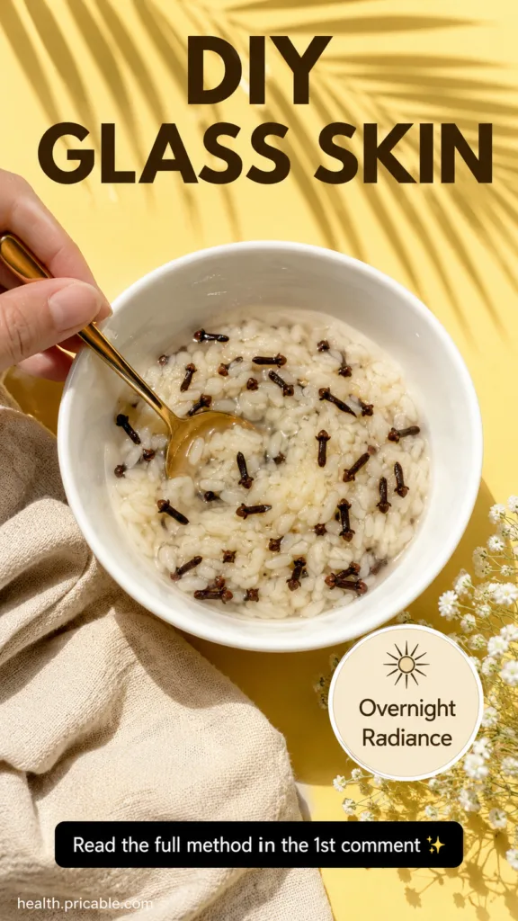 Ingredients for rice and clove gel raw rice grains whole cloves and a small bowl of water
