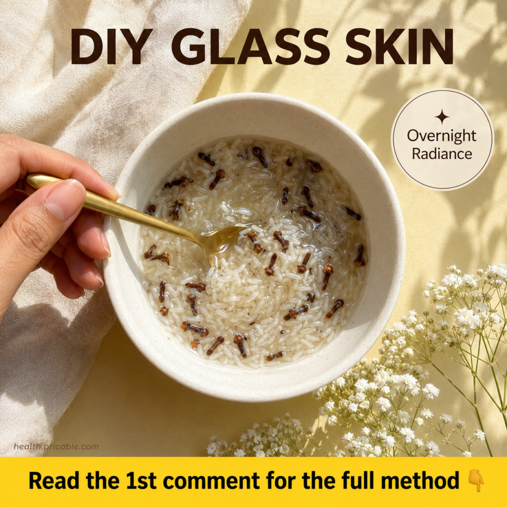 Ingredients for rice and clove gel a bowl of white rice grains and a small pile of whole cloves on a wooden surface