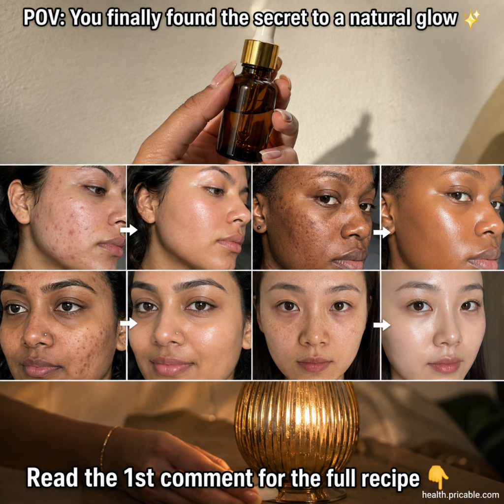 A beautiful glowing woman applying a few drops of natural oil to her face with a soft natural background Her skin looks 