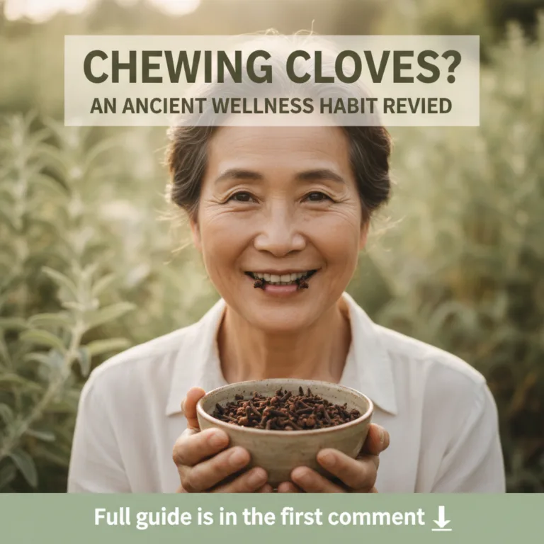 A person s hand holding a single clove positioned near their mouth as if about to chew it with a soft natural light and 