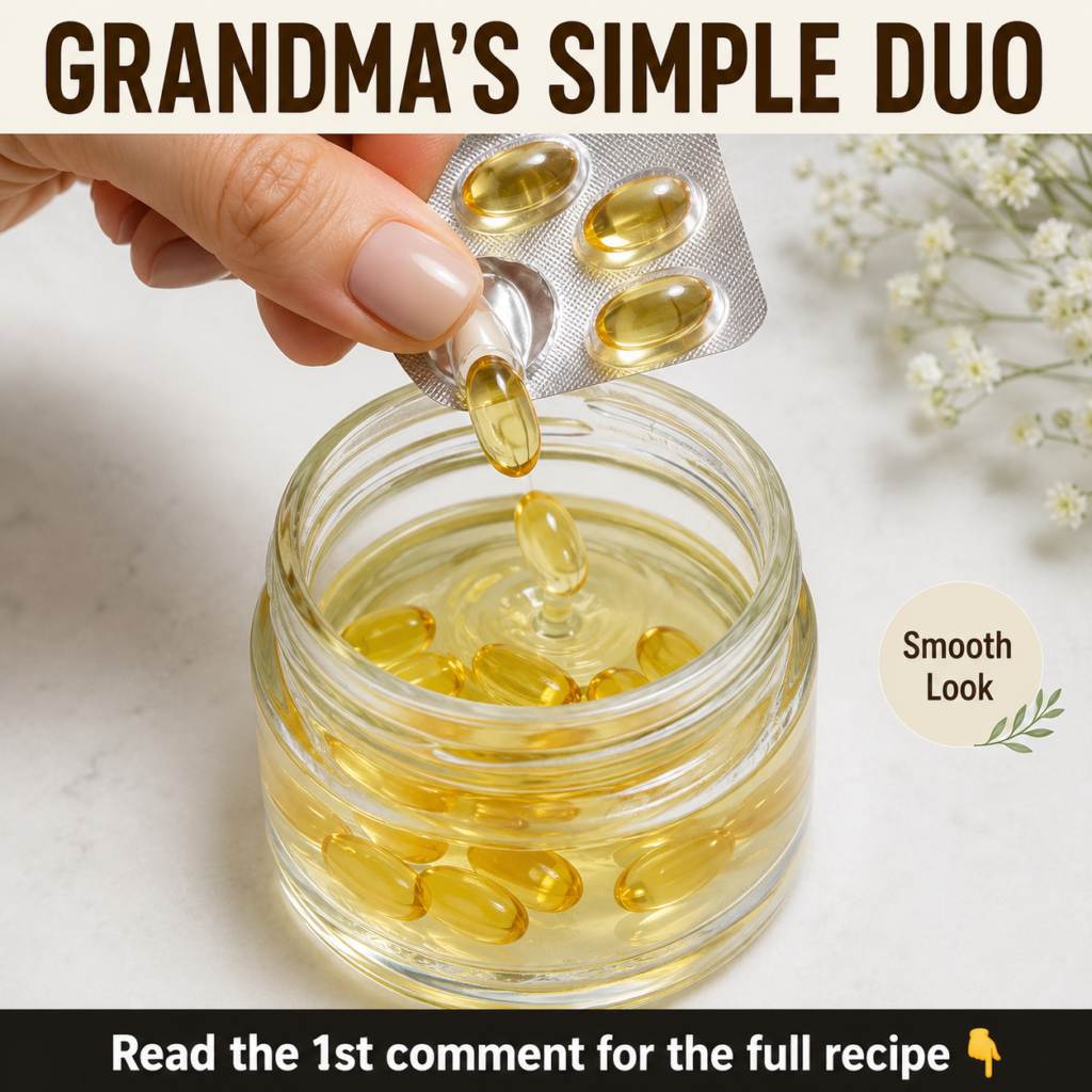 A close-up of an open Vitamin E capsule with the oil being gently squeezed out onto a clean natural base like aloe vera 