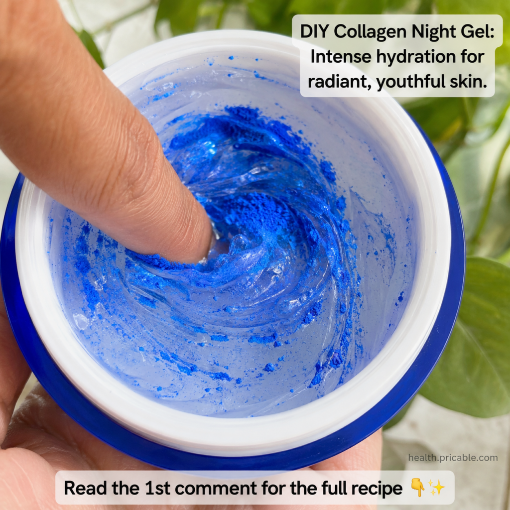 A close-up of a small bowl containing a vibrant blue gel mixture with a spoon next to it against a soft glowing backgrou