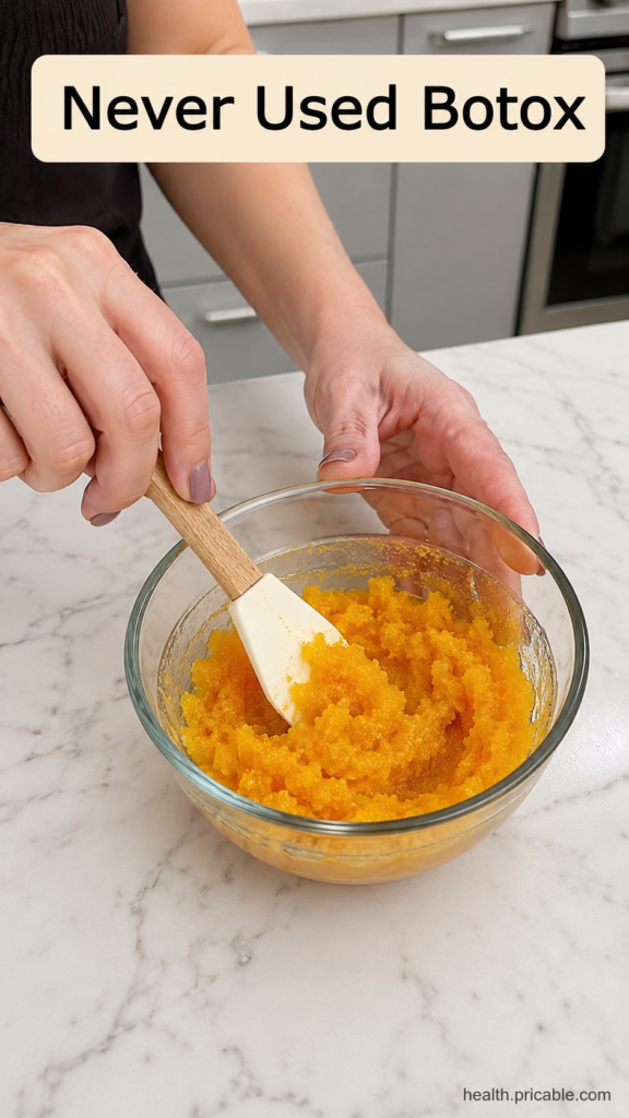 Ingredients for a DIY youthful skin mask laid out on a clean kitchen counter including an egg a small pot of honey and a