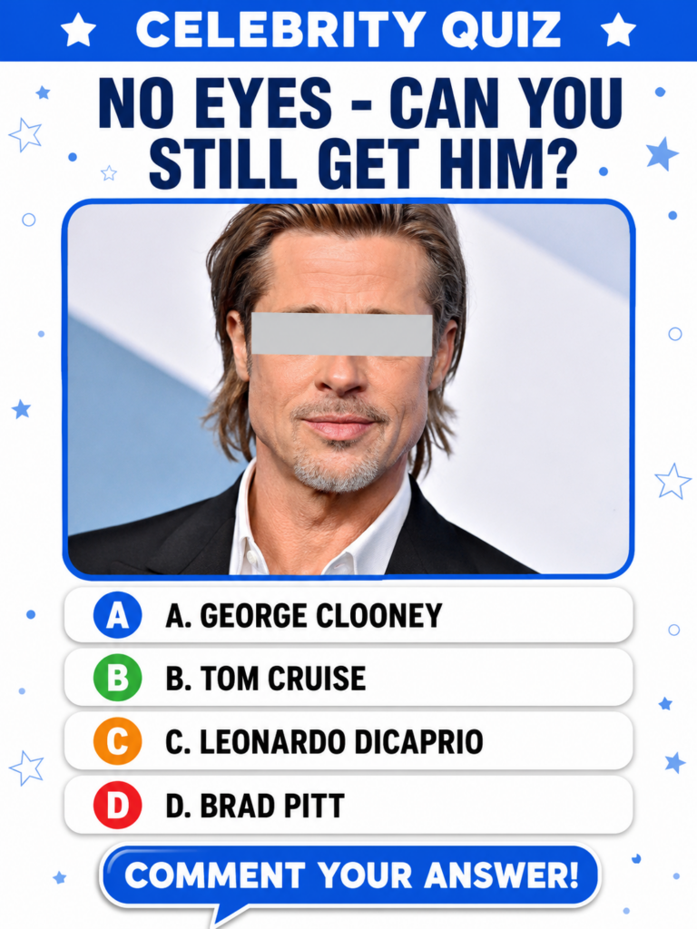 A quiz image showing the lower half of a famous male actor s face with his eyes hidden by a black bar or graphic against