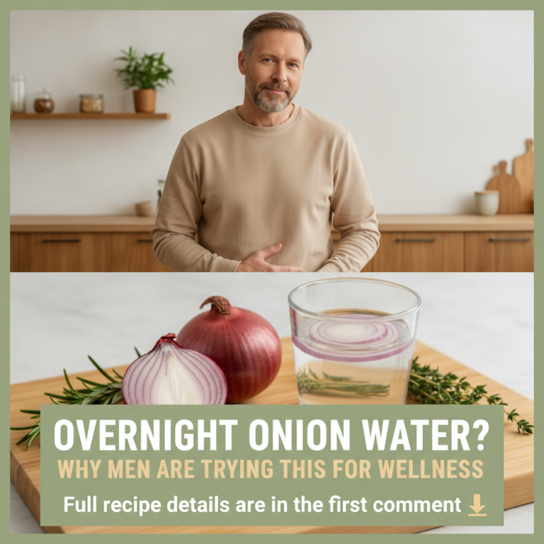 A glass jar with slices of red onion submerged in water sitting on a kitchen counter with soft morning light The setting