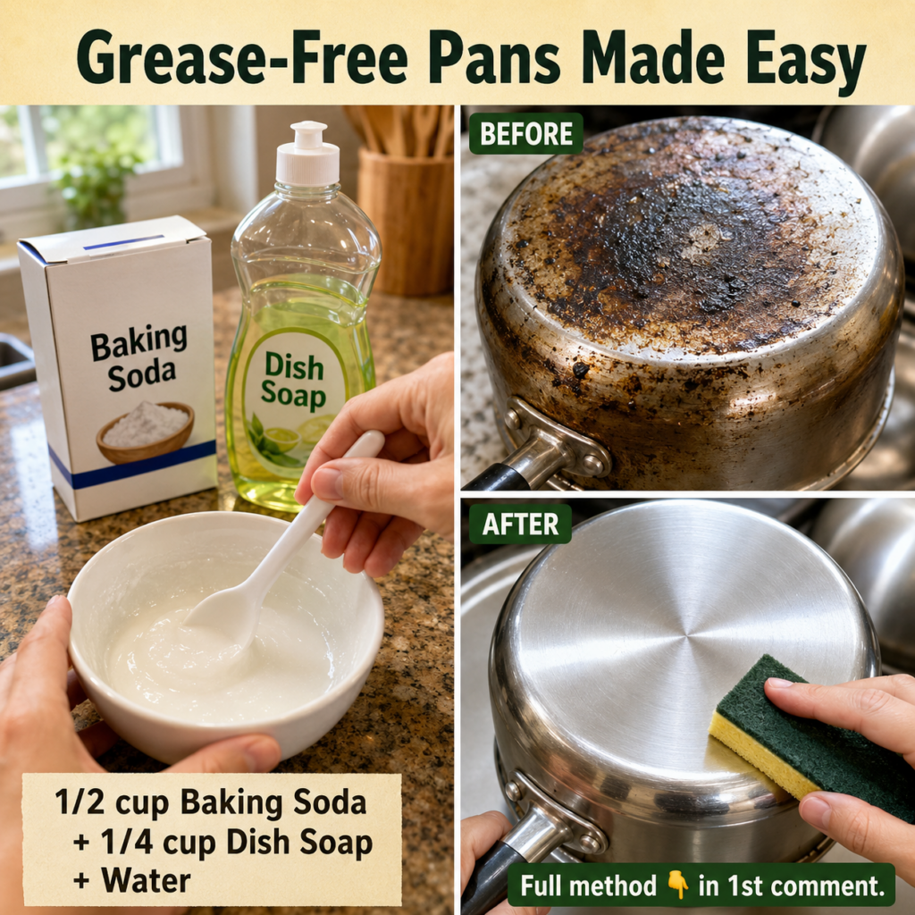 A clear glass bowl with white powder baking soda and liquid dish soap being poured into it on a kitchen counter