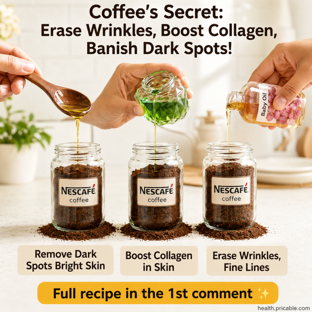 A small bowl of fine ground coffee next to a container of plain yogurt and a jar of honey arranged on a rustic wooden su
