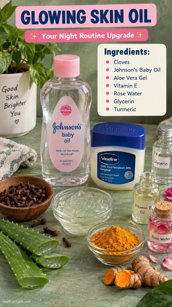 A beautiful clear glass dropper bottle filled with a golden-yellow glowing skin oil with fresh aloe vera leaves turmeric