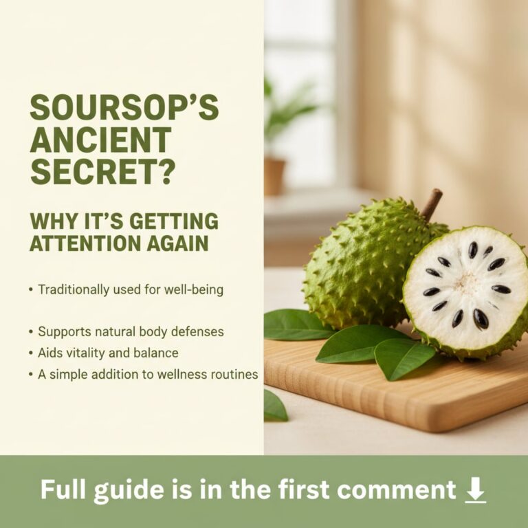A vibrant soursop fruit possibly cut open to show its white flesh and seeds set in a natural healthy context