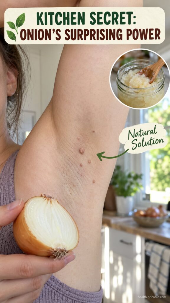 A sliced onion on a cutting board next to a small bowl with a homemade paste for underarm application
