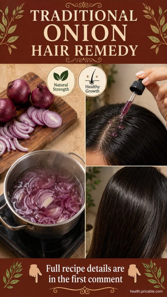 A close-up of fresh red and white onions on a wooden cutting board with some sliced ready for a hair remedy