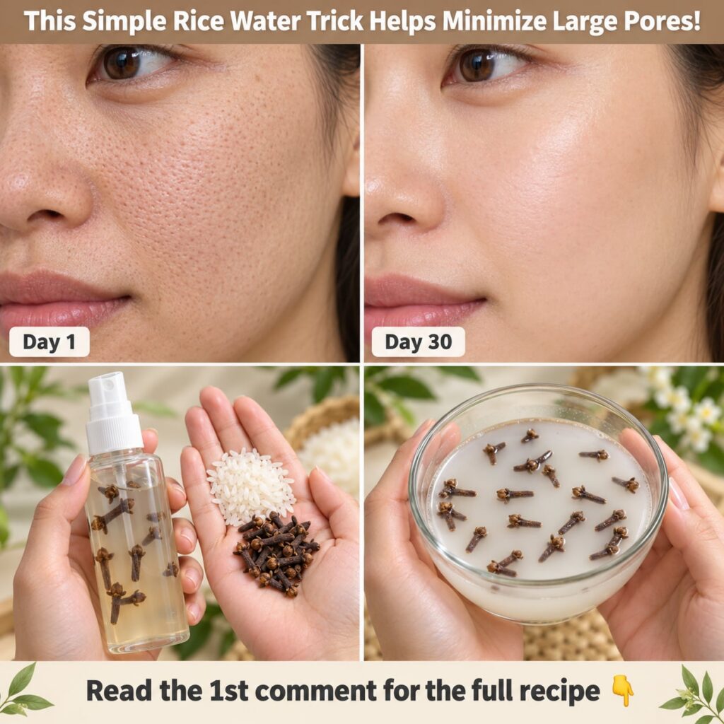 A close-up shot of several rice water and clove ice cubes in an ice cube tray with a few extra cloves scattered nearby T