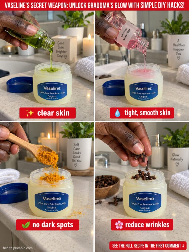 A jar of Vaseline with small bowls of natural ingredients like aloe vera gel and vitamin E capsules surrounding it on a