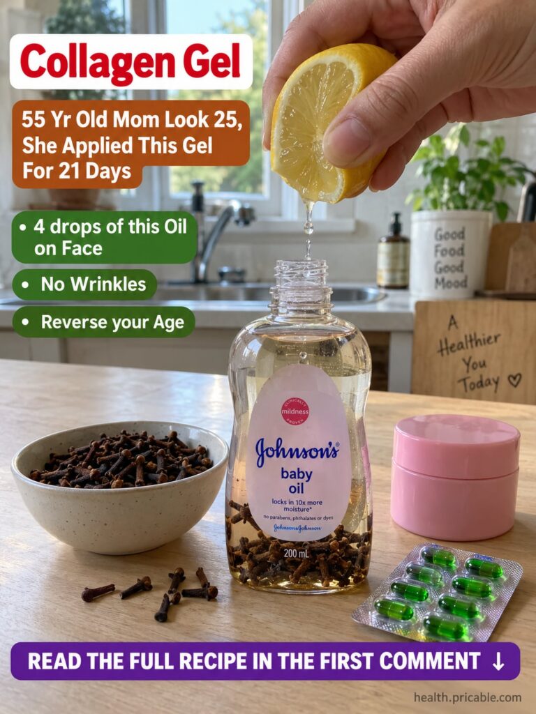 Ingredients for a DIY collagen glow oil a bottle of baby oil whole cloves in a small bowl and a fresh lemon with some ze