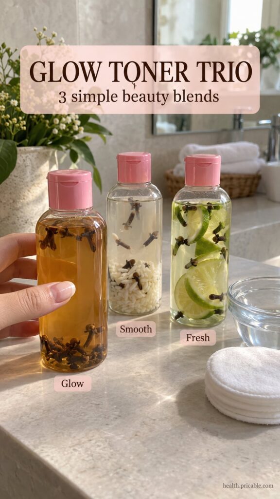 A beautiful glass bottle filled with a light yellow multi-phase liquid Sediment from rice and cloves is visible at the b