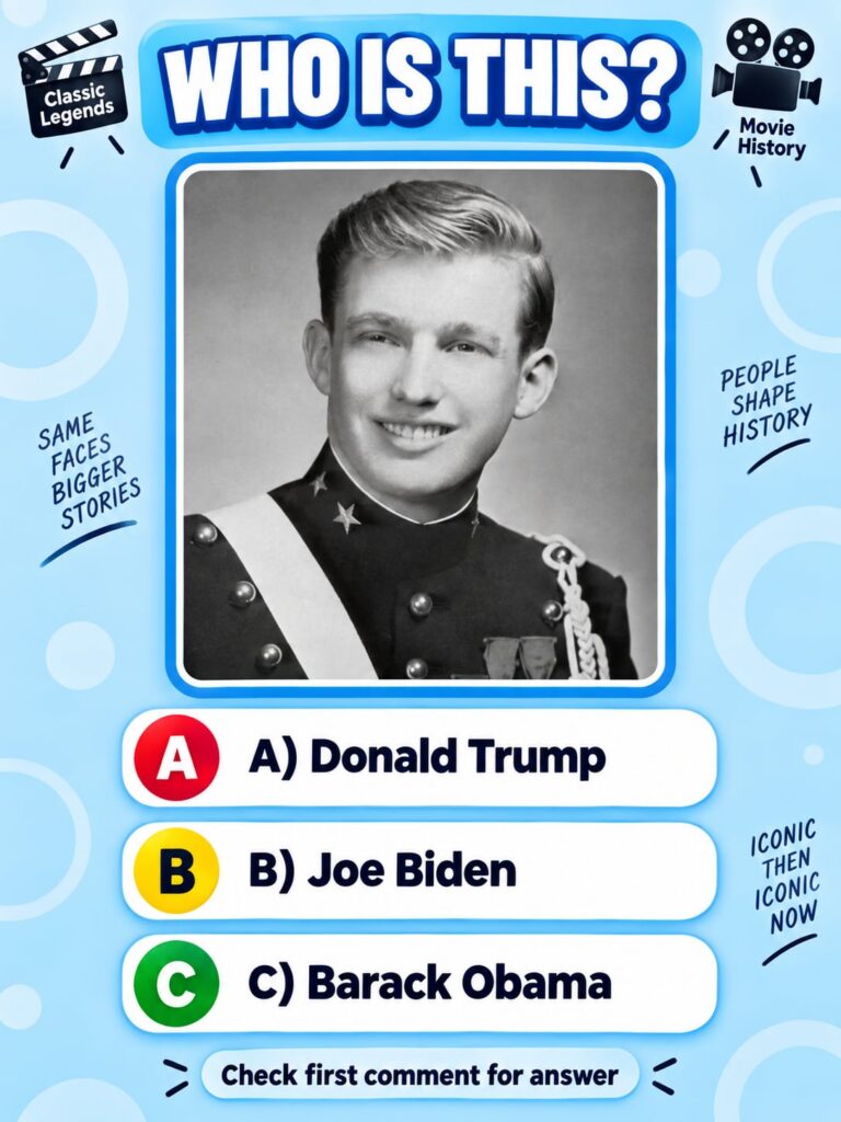 A vintage photo of a young Donald Trump likely in his 20s or 30s with a serious expression and his signature hair style