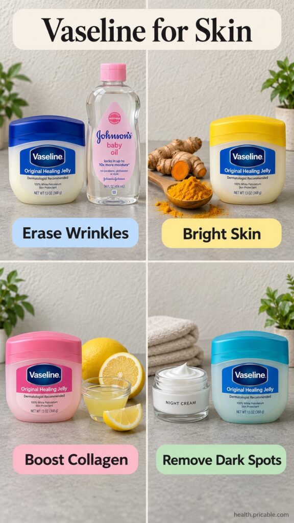 Various small bowls with Vaseline mixed with different natural ingredients like baby oil turmeric powder and lemon juice