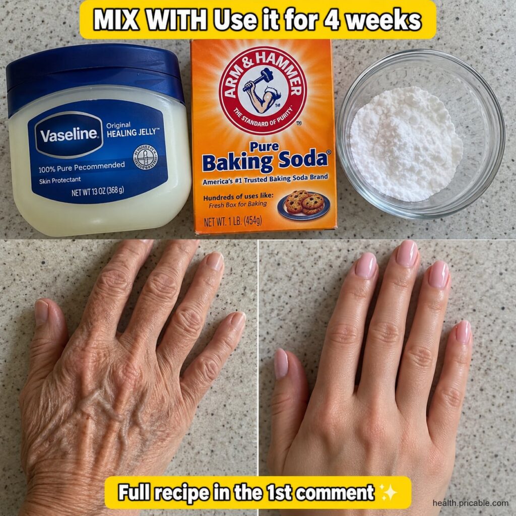 A close-up of a small bowl containing a creamy white mixture of Vaseline and baking soda with a spatula or small spoon r